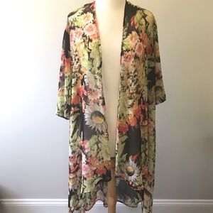 Long sheer floral kimono